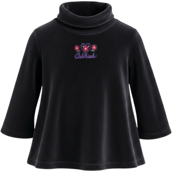 OshKosh B'gosh Other - OshKosh Velour Turtleneck Top Kids 4T Black Vintage Floral Heart Made in USA